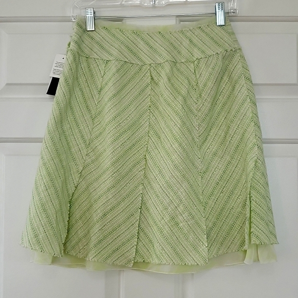 GRACE ELEMENTS SKIRT SZ 2P GREEN/WHITE TWO LAYER PANEL   BIAS STRIPE FLORAL - Picture 2 of 9
